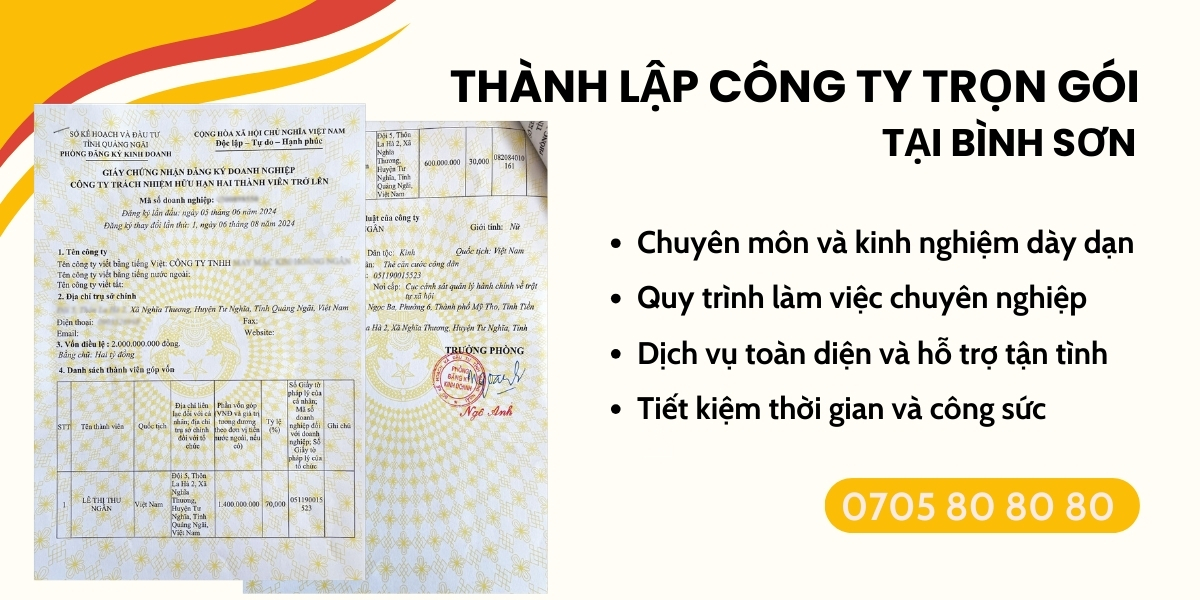 dịch vụ đăng ký thành lập doanh nghiệp Bình Sơn