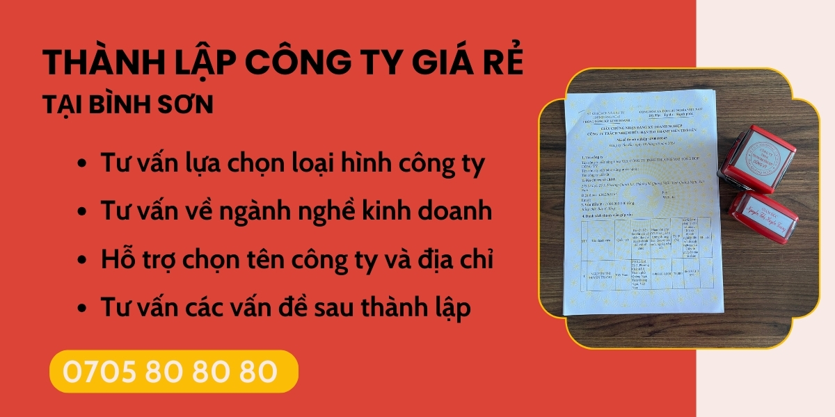 thành lập công ty trọn gói giá rẻ tại Bình Sơn