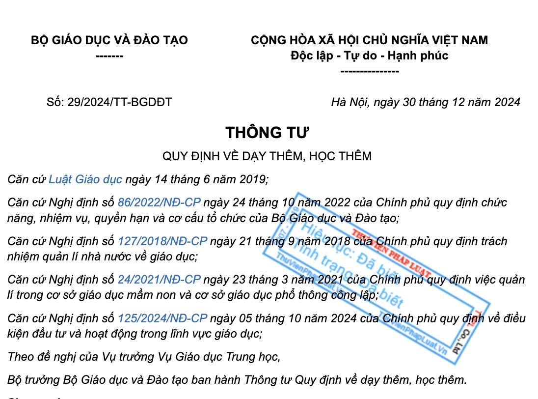 Thông tư số 29/2024/TT-BGDĐT