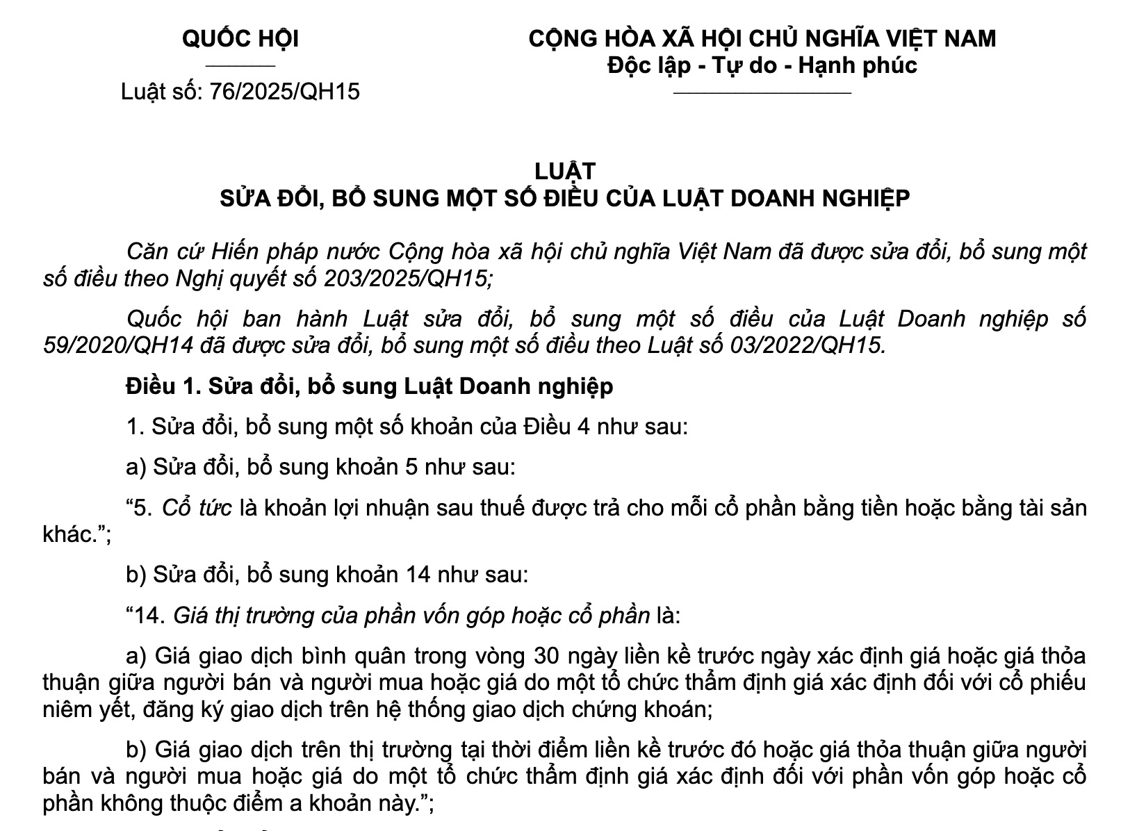 Luật doanh nghiệp sửa đổi 2025