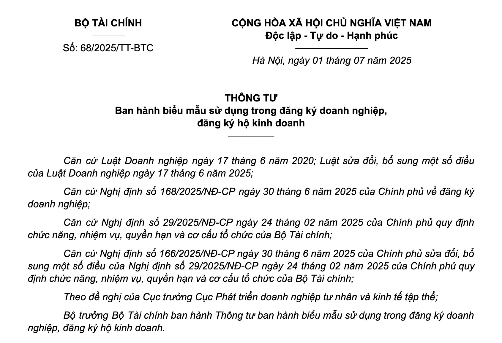 Thông tư số 68/2025/TT-BTC
