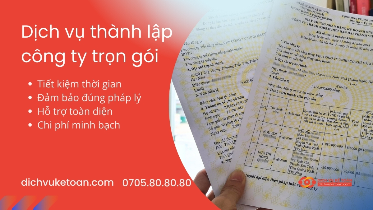 thành lập công ty Dịch vụ thành lập công ty trọn gói